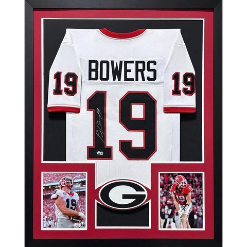 Brock Bowers Autographed Signed Framed White Georgia Jersey BECKETT