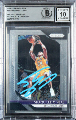 Lakers Shaquille O'Neal Signed 2018 Panini Prizm #35 Card Auto 10! BAS Slabbed