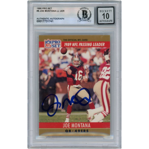 Joe Montana Autographed 1990 NFL Pro Set #8 Slab Trading Card Beckett 49922