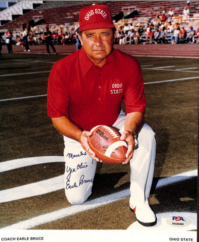 Earle Bruce Signed/Auto/Insc 8x10 Photo Ohio State Football Coach PSA/DNA 185202