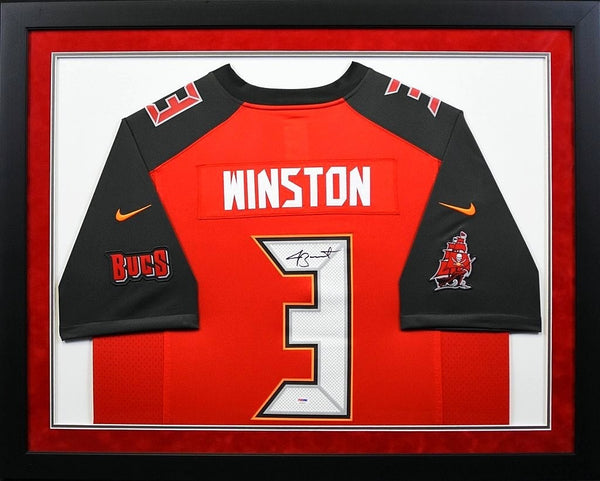 JAMEIS WINSTON AUTOGRAPHED TAMPA BAY BUCCANEERS #3 NIKE FRAMED JERSEY PSA