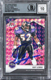 Ray Lewis Signed 2021 Panini Mosaic Camo Pink #21 Card Auto Mint 10! BAS Slabbed