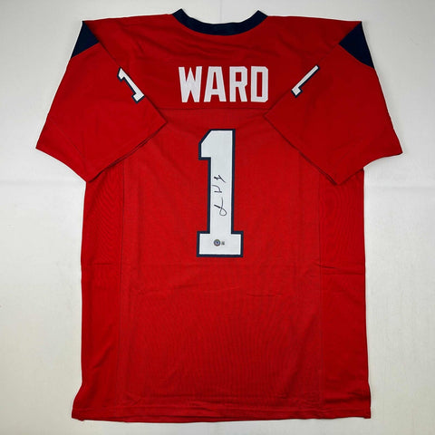 Autographed/Signed Jimmie Ward Houston Red Football Jersey Beckett BAS COA