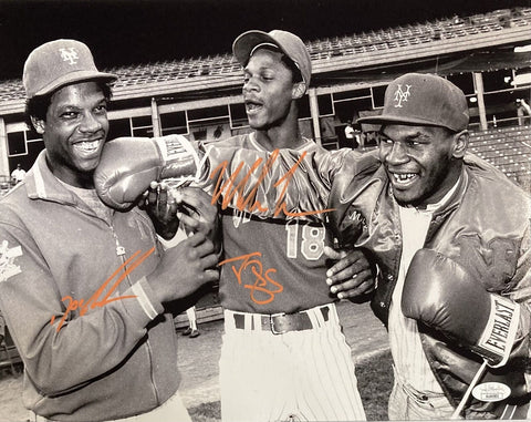 Mike Tyson Gooden Strawberry Signed In Orange 11x14 New York Mets B&W Photo JSA