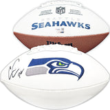 CHRIS CARSON AUTOGRAPHED SEAHAWKS WHITE LOGO FOOTBALL FANATICS HOLO 215882