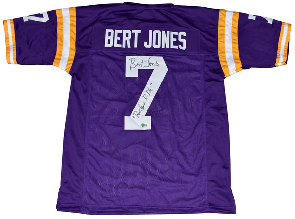 BERT JONES AUTOGRAPHED LSU TIGERS #7 PURPLE JERSEY BECKETT W/ RUSTON RIFLE