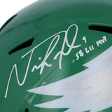 Nick Foles Eagles Signed 2023 ALT Kelly Green Replica Helmet w/SB LII MVP Insc