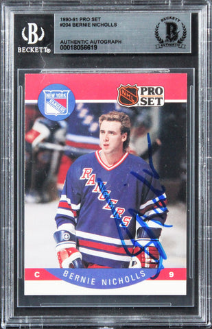 Rangers Bernie Nicholls Authentic Signed 1990 Pro Set #204 Card BAS Slabbed