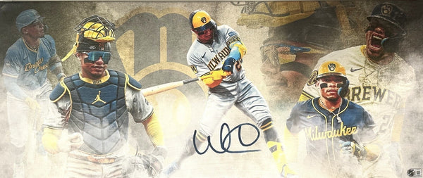 Brewers All Star WILLIAM CONTRERAS Signed 13x31 Stretched Canvas Collage AUTO