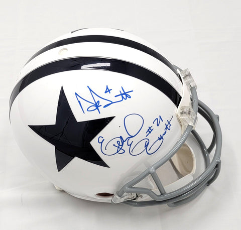 Dak Prescott & Ezekiel Elliott Signed Dallas Cowboys White Authentic Helmet BAS