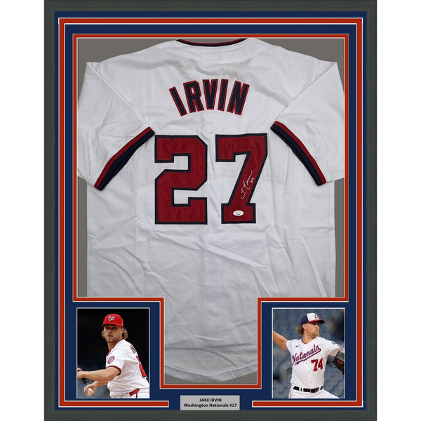 Framed Autographed/Signed Jake Irvin 35x39 Washington White Jersey JSA COA