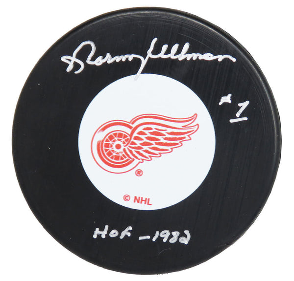 Norm Ullman Signed Detroit Red Wings Logo Hockey Puck w/HOF 1982 - SCHWARTZ