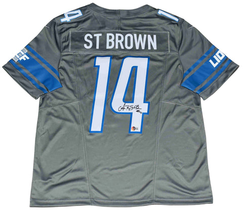 AMON-RA ST BROWN SIGNED DETROIT LIONS #14 GRAY NIKE LIMITED JERSEY BECKETT