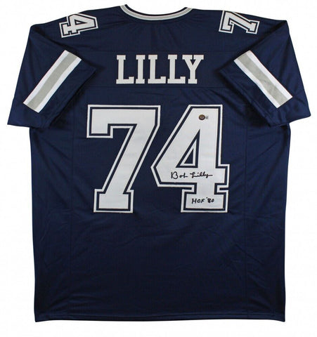 Bob Lilly Signed Dallas Cowboys Dark Blue Jersey Inscribed "HOF 80" (Beckett)
