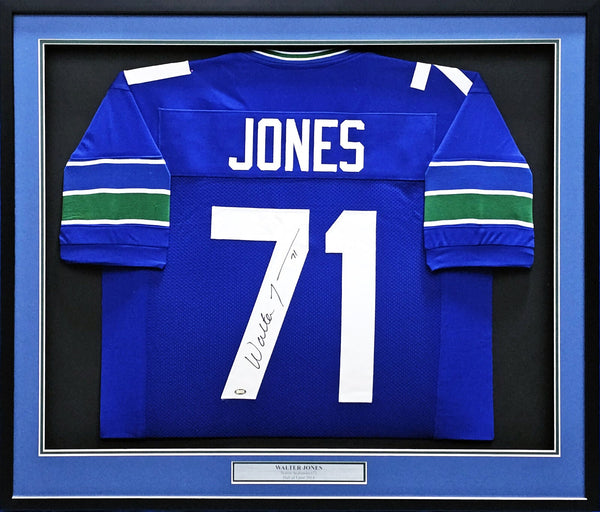 SEATTLE SEAHAWKS WALTER JONES AUTOGRAPHED FRAMED BLUE JERSEY MCS HOLO 214100