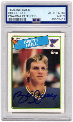 Brett Hull Signed Blues 1988 Topps Rookie Hockey Card #66 - (PSA Encapsulated)