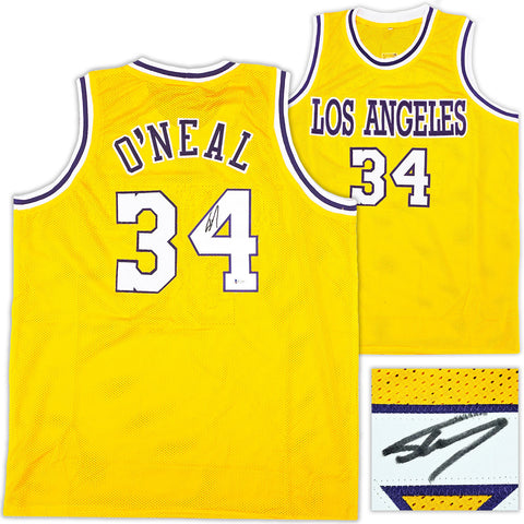 LAKERS SHAQUILLE SHAQ O'NEAL AUTOGRAPHED YELLOW JERSEY ON 4 BECKETT 191013