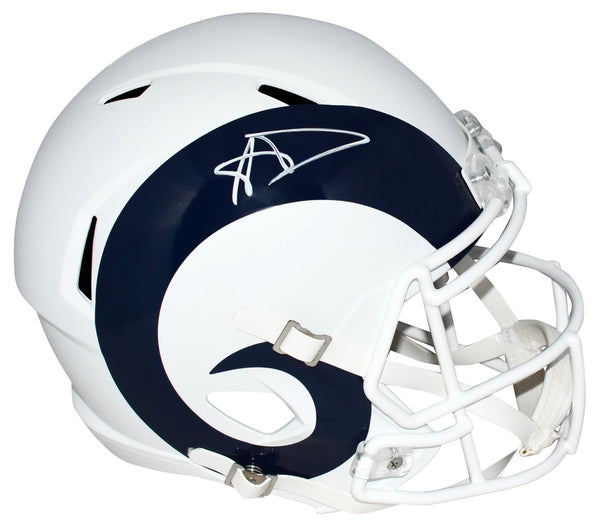 flat blue football helmets AARON DONALD SIGNED LOS ANGELES RAMS FLAT WHITE FULL SIZE SPEED HELMET – Super Sports Center