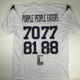 Autographed/Signed PURPLE PEOPLE EATERS Minnesota White Football Jersey JSA COA