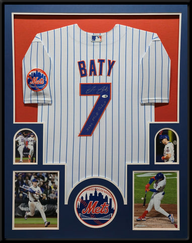 FRAMED NEW YORK METS BRETT BATY AUTOGRAPHED SIGNED INSCRIBED JERSEY JSA COA