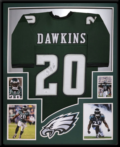 FRAMED PHILADELPHIA EAGLES BRIAN DAWKINS AUTOGRAPHED SIGNED JERSEY JSA COA