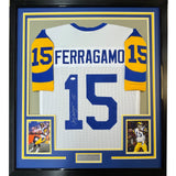 Framed Signed Vince Ferragamo 35x39 Los Angeles White Jersey JSA COA