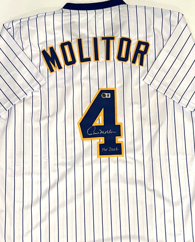 Brewers PAUL MOLITOR Signed Custom Replica PINSTRIPE Jersey AUTO w/ HOF 04 - BAS
