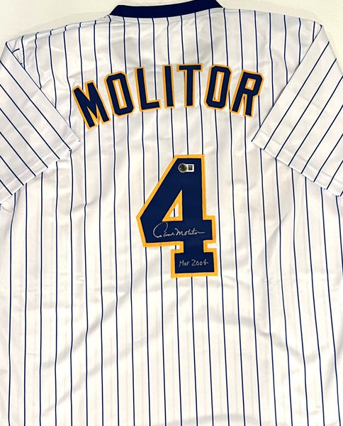 Brewers PAUL MOLITOR Signed Custom Replica PINSTRIPE Jersey AUTO w/ HOF 04 - BAS