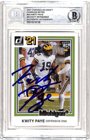 Kwity Paye Autographed Donruss Chronicles 2021 #19 Card Slabbed Beckett 38925