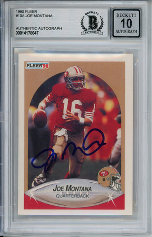 Joe Montana Autographed 1990 Fleer #10 Trading Card Beckett 10 Slab 37495
