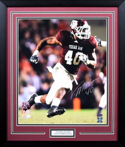 VON MILLER AUTOGRAPHED TEXAS A&M AGGIES 16x20 FRAMED PHOTO COA