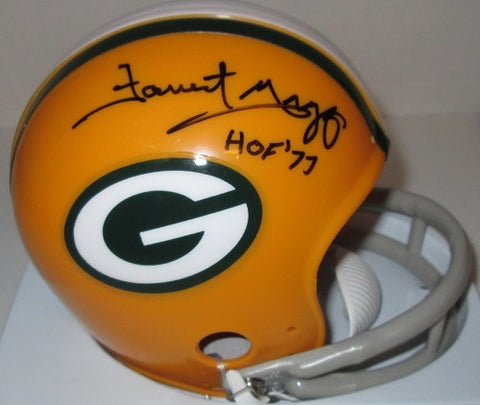 Packers FORREST GREGG Signed Throwback 2-Bar Mini Helmet Auto w / HOF '77 - JSA