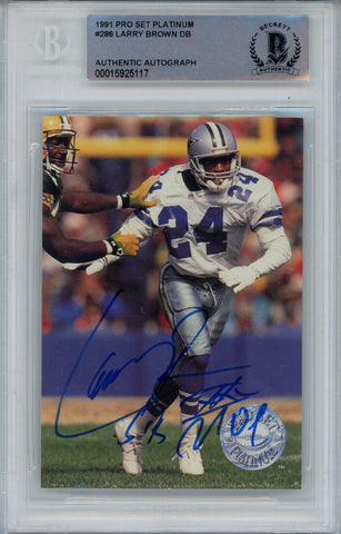 Larry Brown Signed 1991 Pacific #575 Rookie Card w/SB MVP Beckett Slab 42903