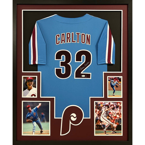 Steve Carlton Autographed Signed Framed Blue Philadelphia Phillies Jersey JSA