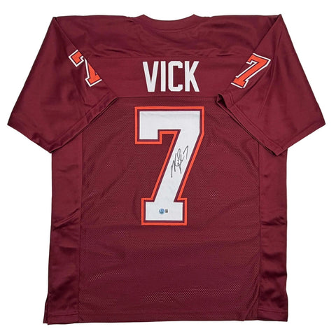 Autographed/Signed MICHAEL MIKE VICK Virginia Tech Maroon Jersey PSA COA
