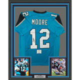 Framed Autographed/Signed DJ D.J. Moore 33x42 Carolina Teal Jersey Beckett COA
