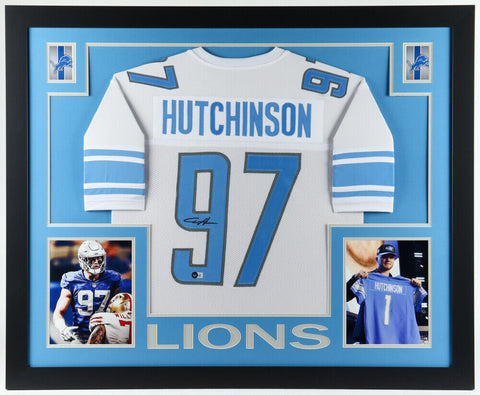 Aidan Hutchinson Signed 35x43 Framed Detroit Lions Jersey (BECKETT) #2 Pick 2022