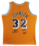Showtime Lakers (6) Johnson, Worthy, Rambis +3 Signed Yellow M&N Jersey BAS Wit