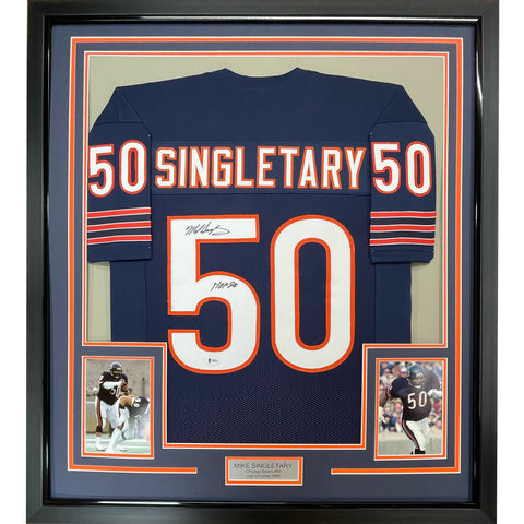FRAMED Signed MIKE SINGLETARY HOF 35x39 Chicago Blue Jersey JSA COA