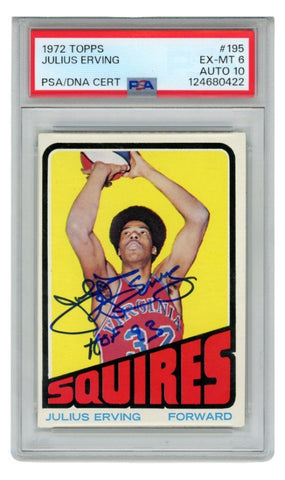 Julius Erving Autographed Virginia Squires 1972 Topps #195 HOF Card PSA 6 59419