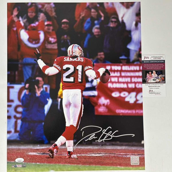 Autographed/Signed Deion Sanders San Francisco 49ers 16x20 Photo JSA COA