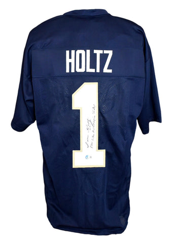 Lou Holtz Signed/Inscribed PLAC Notre Dame Custom Football Jersey Beckett 207537