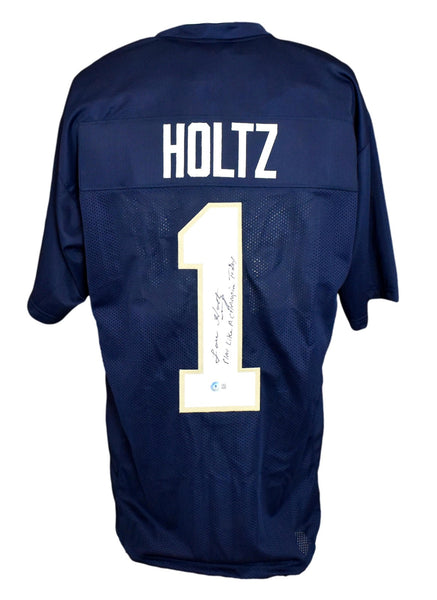 Lou Holtz Signed/Inscribed PLAC Notre Dame Custom Football Jersey Beckett 207537