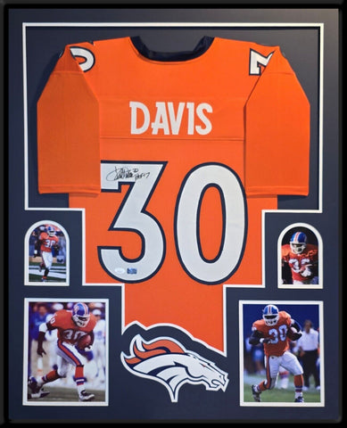 FRAMED DENVER BRONCOS TERRELL DAVIS AUTOGRAPHED SIGNED JERSEY JSA COA