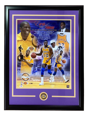 Magic Johnson Signed Framed 16x20 Los Angeles Lakers Collage Photo PSA/DNA