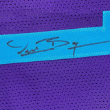 Framed Autographed/Signed Muggsy Bogues 33x42 Charlotte Purple Jersey BAS COA