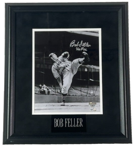 Bob Feller Autographed & Inscribed "HOF 62" Framed 8x10 B&W Photo - Fanatics COA
