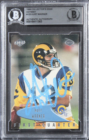 Rams Kurt Warner Signed 1999 Collector's Edge Odyssey #123 Card BAS Slab 1