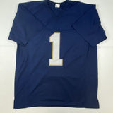 Autographed/Signed LOU HOLTZ Notre Dame Blue College Football Jersey JSA COA
