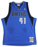 Mavericks Dirk Nowitzki Signed Blue M&N 2010-11 HWC Swingman Jersey BAS #BS20483